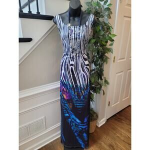 Bodycon Maxi Dress Size Large Multi Stretch Zebra Sleeveless Scoop Casual Party